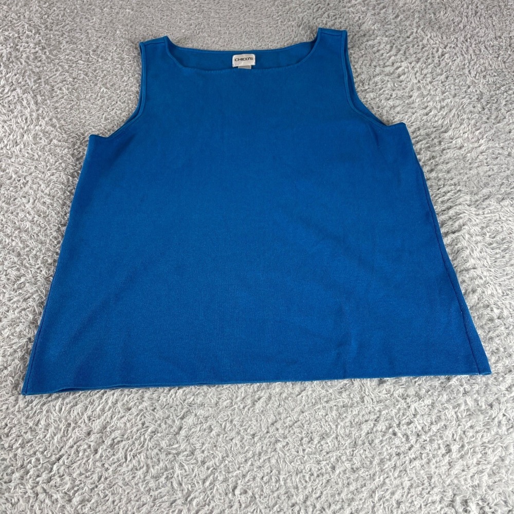 Chicos Blue Sleeveless Silk Blend Knit Tank Top Boat Neck Size 3 Large XL